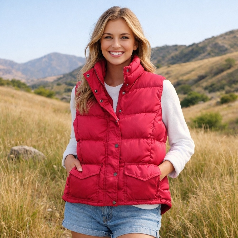 ROOTS Red/Pink Full Zip Duck Down Puffer Vest Full Zip Pockets women's M